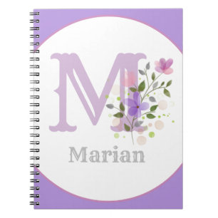 Monogramm & Name mit Blumen Notizblock