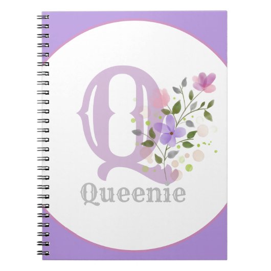Monogramm & Name mit Blumen Notizblock (Vorderseite)