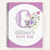 Monogramm & Name mit Blumen Notizblock (Vorderseite)