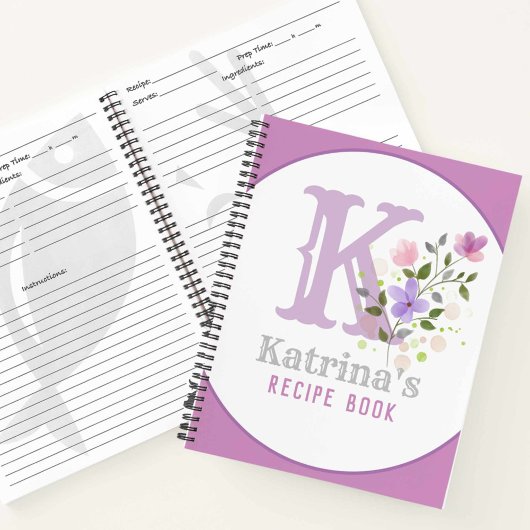 Monogramm & Name mit Blumen Notizblock