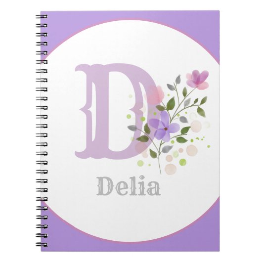 Monogramm & Name mit Blumen Notizblock (Vorderseite)
