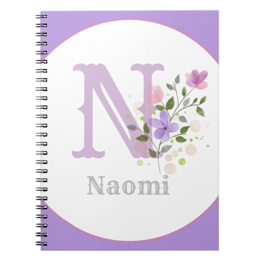 Monogramm & Name mit Blumen Notizblock (Vorderseite)