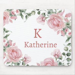 Monogramm Name mit rosa Rose Mousepad