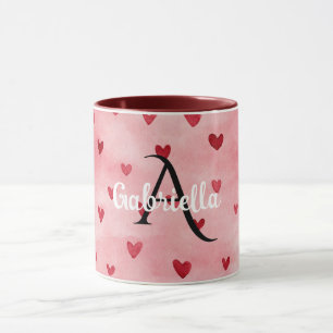 Monogramm-Name mit rosa roten Herzen Tasse