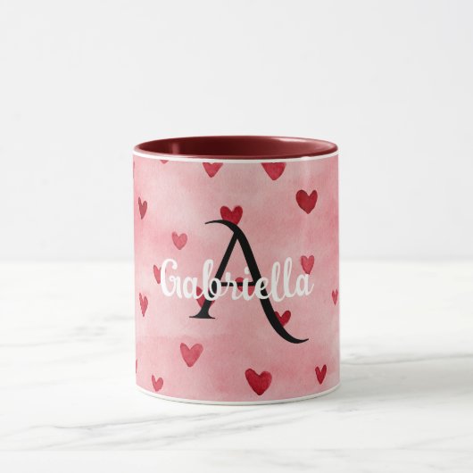 Monogramm-Name mit rosa roten Herzen Tasse (Zentrum)