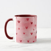 Monogramm-Name mit rosa roten Herzen Tasse (Links)
