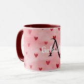 Monogramm-Name mit rosa roten Herzen Tasse (Vorderseite Links)