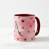 Monogramm-Name mit rosa roten Herzen Tasse (VorderseiteRechts)