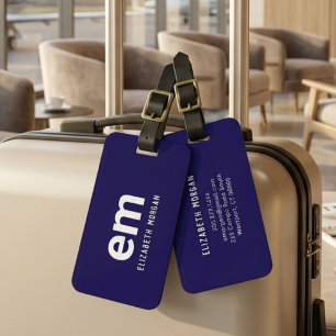 Monogramm Name Modern Einfach Chic Blau Gepäckanhänger