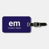 Monogramm Name Modern Einfach Chic Blau Gepäckanhänger (Vorderseite horizontal)