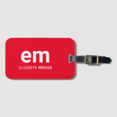 Monogramm Name Modern Minimal Roter Gepäckanhänger (Vorderseite (Horizontal))