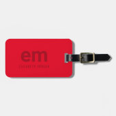 Monogramm Name Modern Minimal Roter Gepäckanhänger (Vorderseite horizontal)