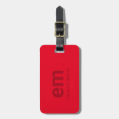 Monogramm Name Modern Minimal Roter Gepäckanhänger (Vorderseite vertikal)