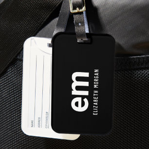 Monogramm Name Modern Minimal Schwarz Weiß Reise Gepäckanhänger