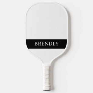 Monogramm Name Modern Schwarz Weiß Pickleball Schläger
