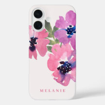 Monogramm Name Modern Watercolor Pink Floral