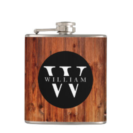 Monogramm Name Moderne rustikale Holzart Weiße Kla Flachmann