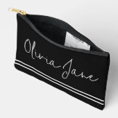 Monogramm Name Moderne Schwarz-weiße Streifen Zubehörtasche (Offen)