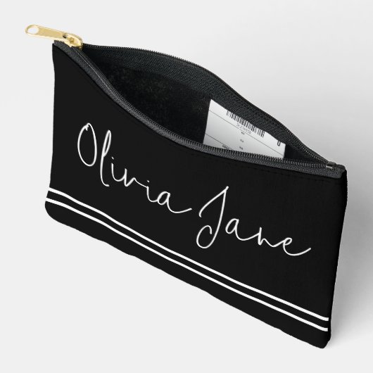 Monogramm Name Moderne Schwarz-weiße Streifen Zubehörtasche (Offen)