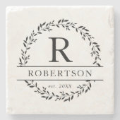 Monogramm Name Moderner botanischer Kranz Steinuntersetzer (Vorderseite)