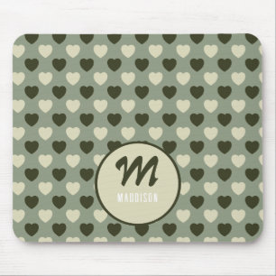 Monogramm Name Muster für grüne Herzen Mousepad