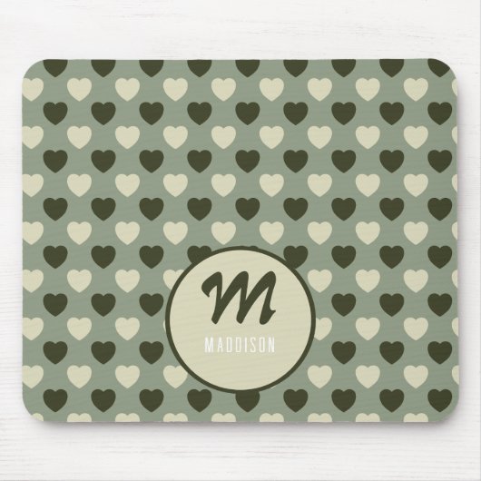 Monogramm Name Muster für grüne Herzen Mousepad (Vorne)