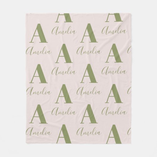 Monogramm Name Muster Olive Green Fleecedecke (Vorderseite)