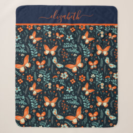 Monogramm Name Navy Blau Orange Schmetterling Flor Sherpadecke