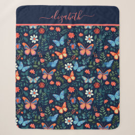 Monogramm Name Navy Blau Rosa Pfirsich Schmetterli Sherpadecke