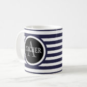 Monogramm Name Navy Strips Kaffeetasse (Vorderseite Links)