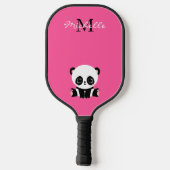 Monogramm Name Niedlich Panda Einfach Rosa Pickleball Schläger (Rückseite)
