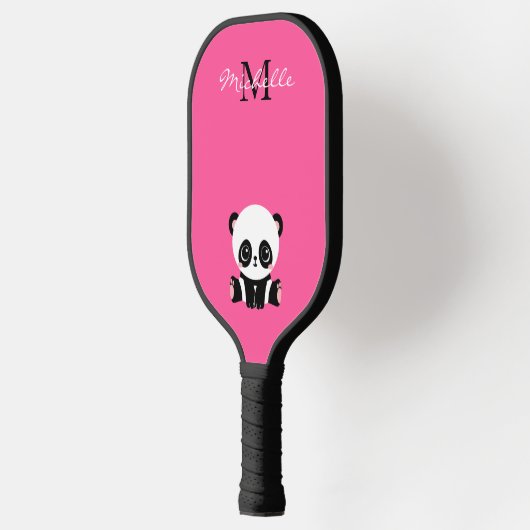 Monogramm Name Niedlich Panda Einfach Rosa Pickleball Schläger (Links)
