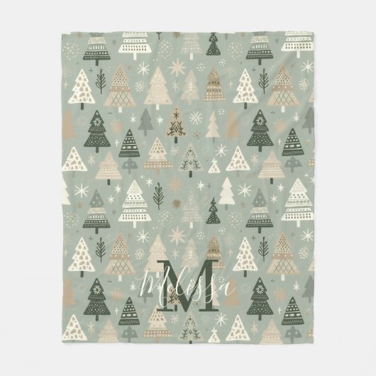 Monogramm Name Nordic Trees Fleecedecke (Vorderseite)