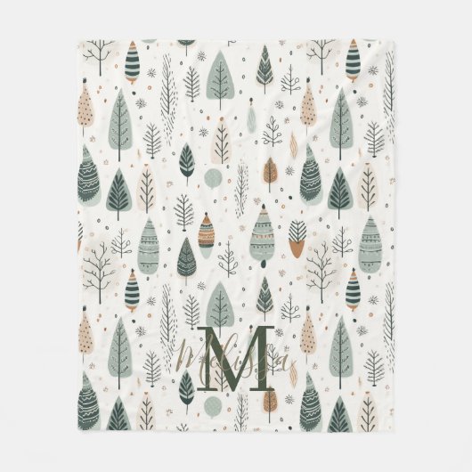 Monogramm Name Nordic Trees Fleecedecke (Vorderseite)
