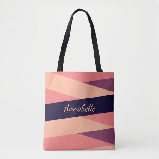 Monogramm Name oder Initialen Pink Lila Streifen Tasche (Vorderseite)