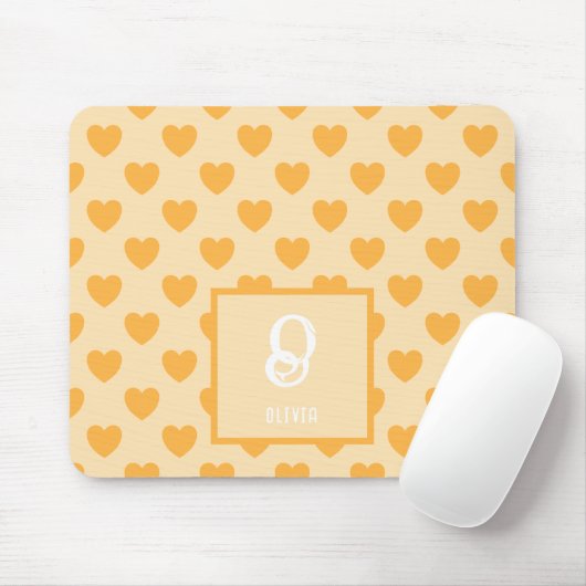 Monogramm Name Orange Hearts Muster Mousepad (Mit Mouse)