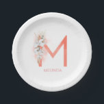 Monogramm Name Pampas Gras Weiße Orchideen Pappteller<br><div class="desc">Elegantes Pampasgras und weiße Orchideen Papierschild mit Vornamen für Ihr neues Zuhause,  Büro oder Party.</div>