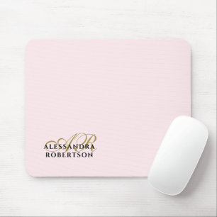 Monogramm Name Pastete Rosa Schwarz Minimalistisch Mousepad