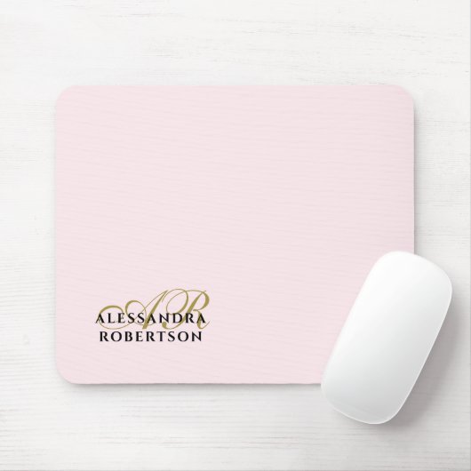 Monogramm Name Pastete Rosa Schwarz Minimalistisch Mousepad (Mit Mouse)