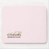 Monogramm Name Pastete Rosa Schwarz Minimalistisch Mousepad (Vorne)