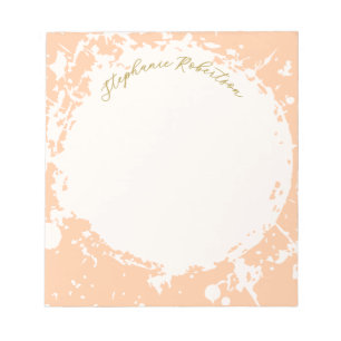 Monogramm Name Pfirsich Gold gespritzelt Stylisch Notizblock