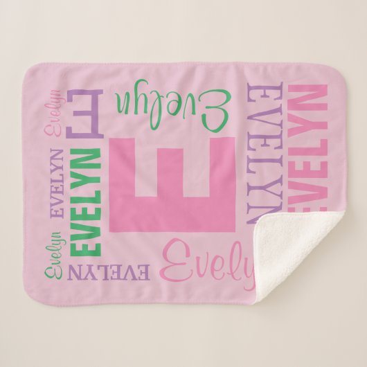Monogramm Name Pink Baby Girl Personalisiert Sherpadecke (Vorderseite (Horizontal))