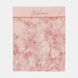 Monogramm Name Pink Coral Weiß Marmor  Fleecedecke