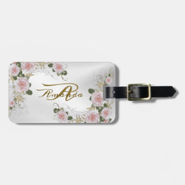 Monogramm Name Pink Floral Silver Gray Travel Gepäckanhänger