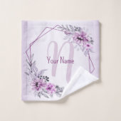 Monogramm Name Pink Floral Violett Lila Rahmen Badhandtuch Set (Waschlappen)