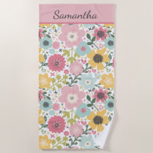 Monogramm Name Pink Gelb Blau Floral