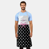 Monogramm Name Pink Schwarz Polka Dosen Ribbon Küc Schürze (Getragen)