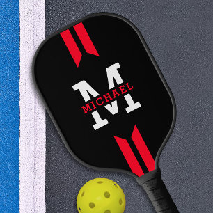 Monogramm Name Racer Roter Streifen Pickleball Schläger