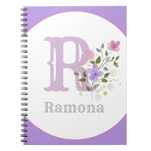 Monogramm & Name Ramona mit Blumen Notizblock (Vorderseite)