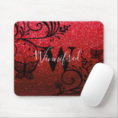 Monogramm Name Red Black Ombre Glitzer Butterfells Mousepad (Mit Mouse)
